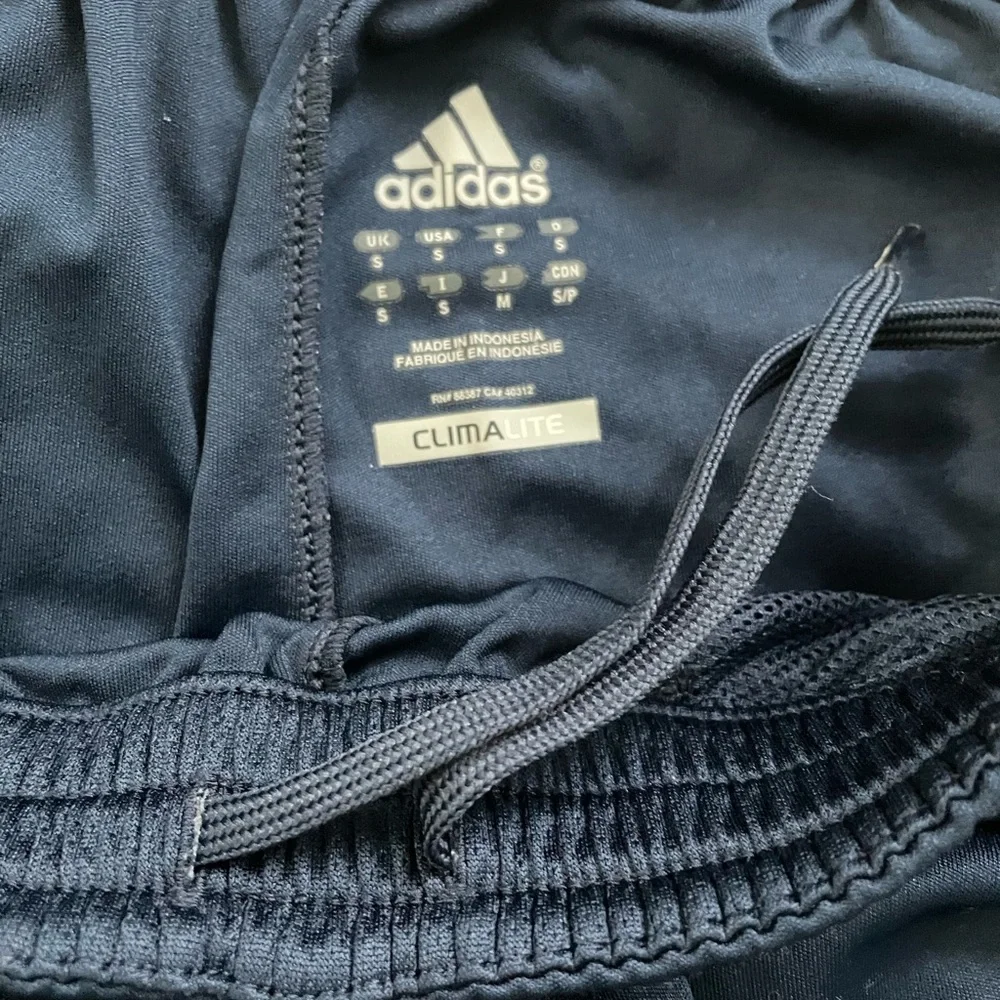 Adidas Men's Navy Blue Athletic Shorts with White Stripes Size S